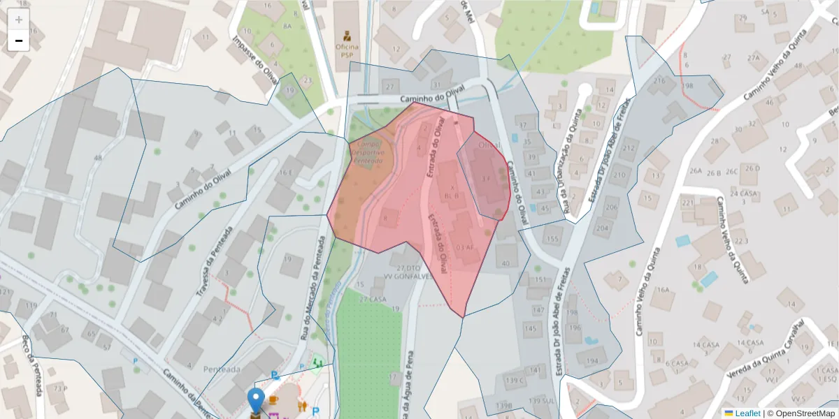 Mapa detalhado do código postal 9020-132 com limites, códigos postais vizinhos e agências dos correios
