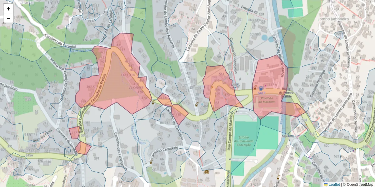 Mapa detalhado do código postal 9020-151 com limites, códigos postais vizinhos e agências dos correios