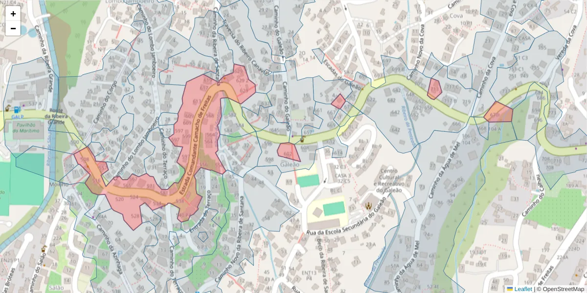 Mapa detalhado do código postal 9020-152 com limites, códigos postais vizinhos e agências dos correios