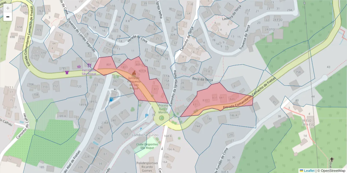 Mapa detalhado do código postal 9020-155 com limites, códigos postais vizinhos e agências dos correios