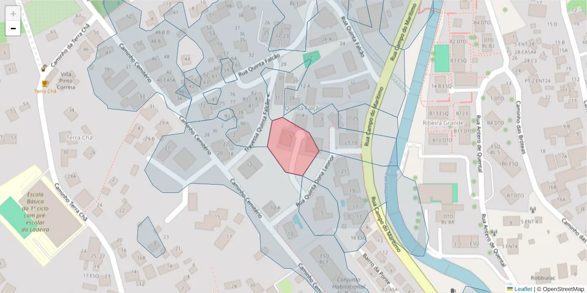 Mapa detalhado do código postal 9020-164 com limites, códigos postais vizinhos e agências dos correios