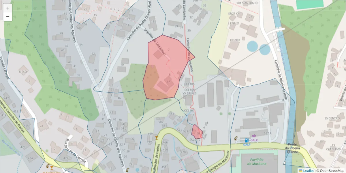Mapa detalhado do código postal 9020-175 com limites, códigos postais vizinhos e agências dos correios