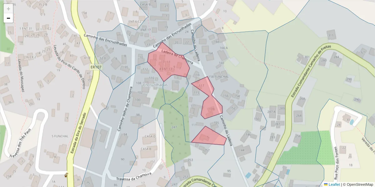 Mapa detalhado do código postal 9020-180 com limites, códigos postais vizinhos e agências dos correios