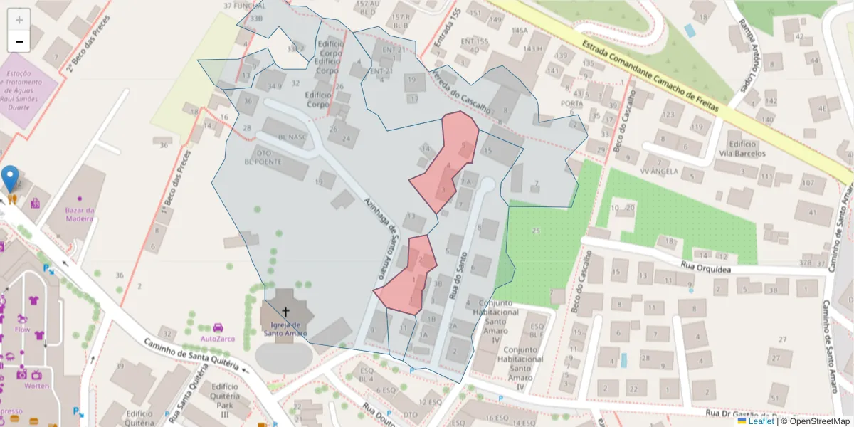 Mapa detalhado do código postal 9020-192 com limites, códigos postais vizinhos e agências dos correios