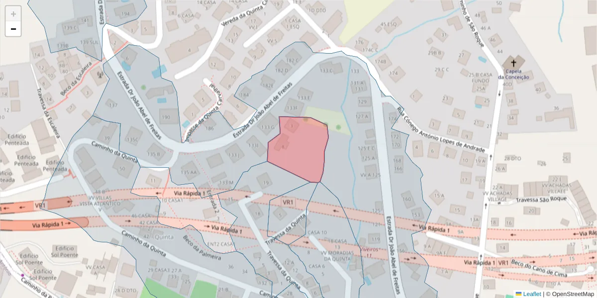 Mapa detalhado do código postal 9020-196 com limites, códigos postais vizinhos e agências dos correios