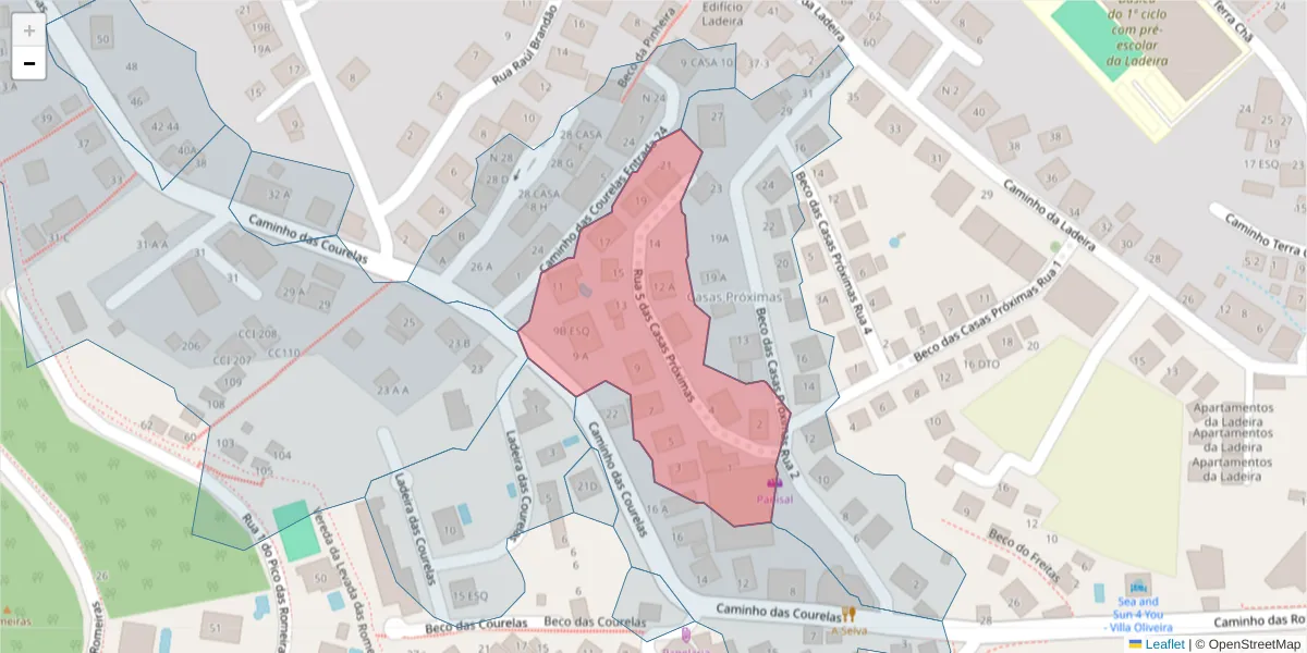 Mapa detalhado do código postal 9020-206 com limites, códigos postais vizinhos e agências dos correios