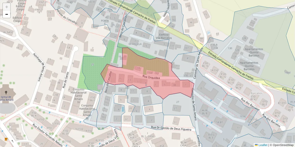 Mapa detalhado do código postal 9020-218 com limites, códigos postais vizinhos e agências dos correios