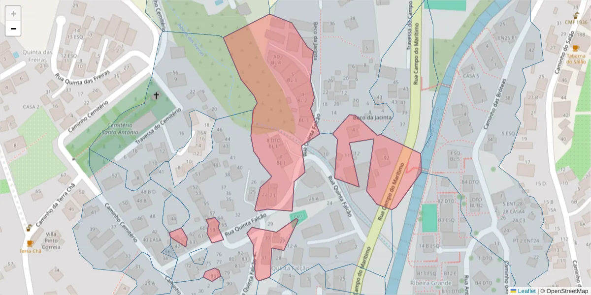 Mapa detalhado do código postal 9020-221 com limites, códigos postais vizinhos e agências dos correios