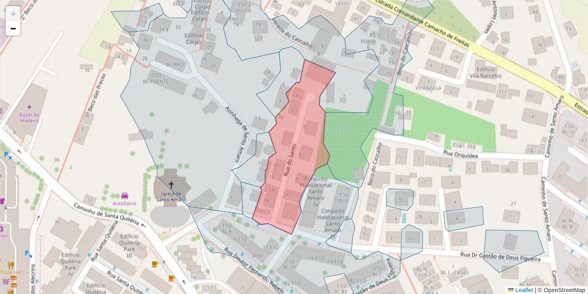 Mapa detalhado do código postal 9020-225 com limites, códigos postais vizinhos e agências dos correios