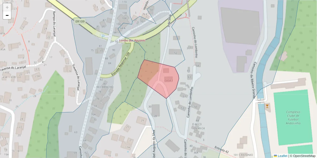Mapa detalhado do código postal 9020-227 com limites, códigos postais vizinhos e agências dos correios