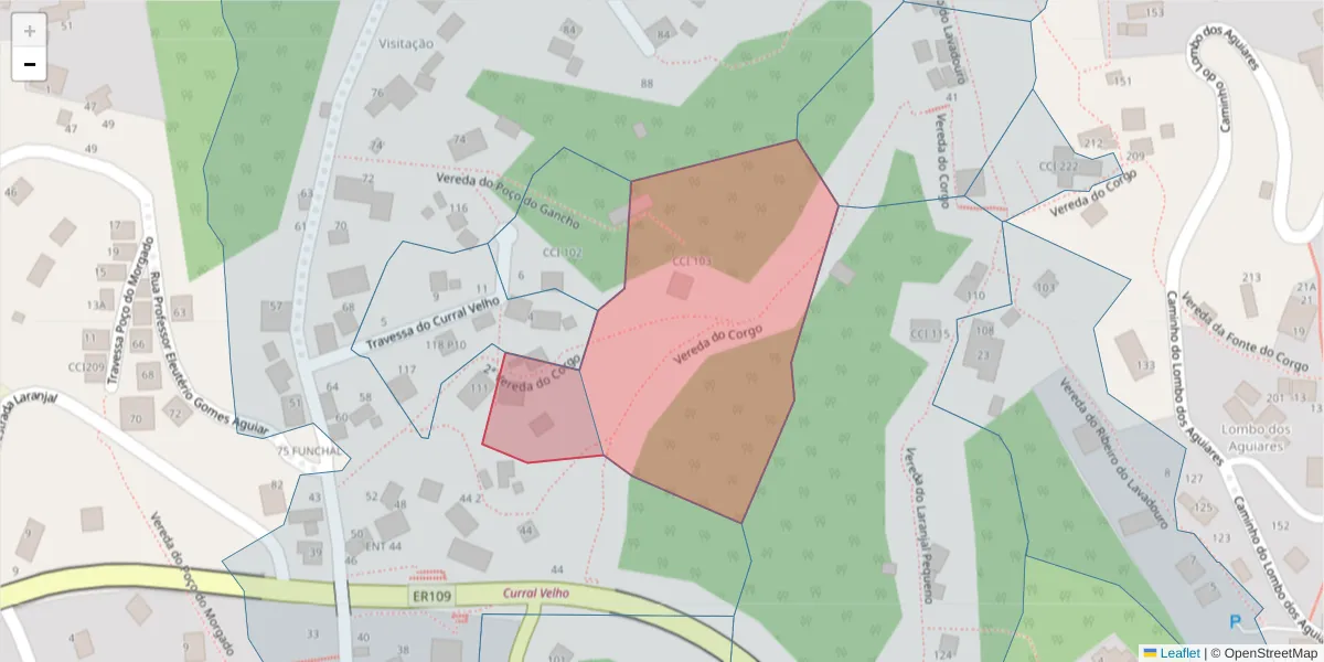Mapa detalhado do código postal 9020-228 com limites, códigos postais vizinhos e agências dos correios