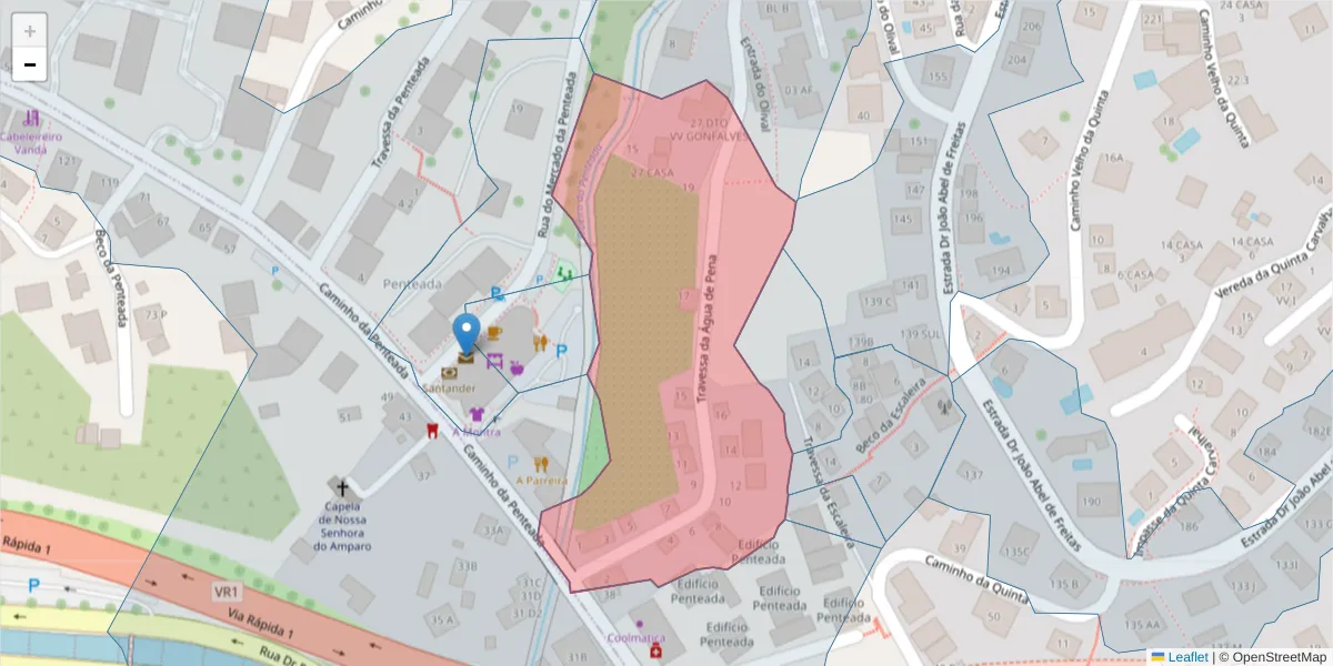 Mapa detalhado do código postal 9020-230 com limites, códigos postais vizinhos e agências dos correios