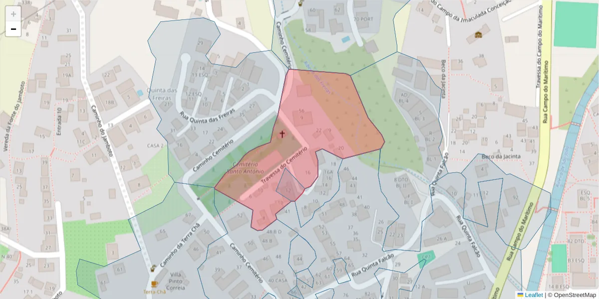 Mapa detalhado do código postal 9020-238 com limites, códigos postais vizinhos e agências dos correios