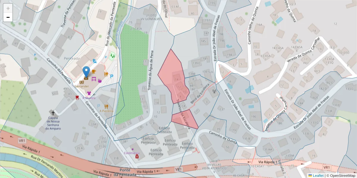 Mapa detalhado do código postal 9020-240 com limites, códigos postais vizinhos e agências dos correios
