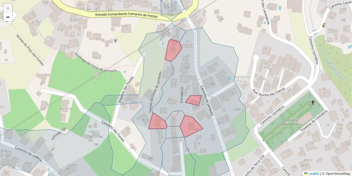Mapa detalhado do código postal 9020-241 com limites, códigos postais vizinhos e agências dos correios