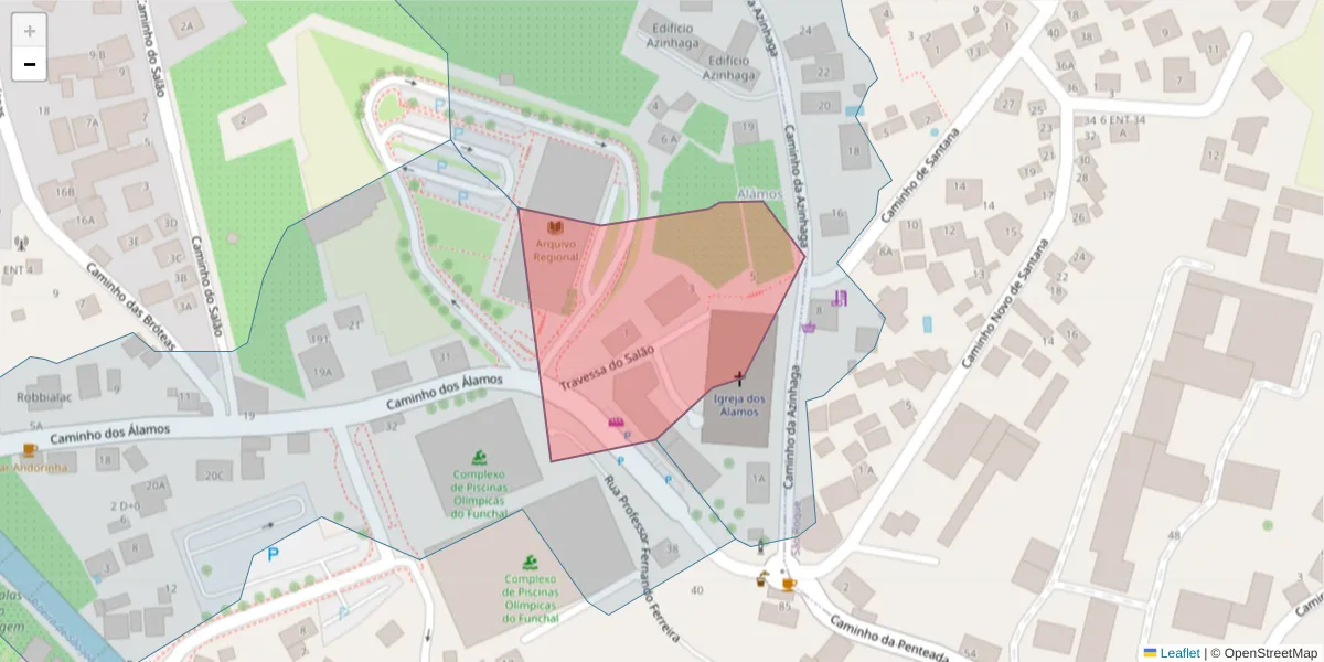 Mapa detalhado do código postal 9020-256 com limites, códigos postais vizinhos e agências dos correios