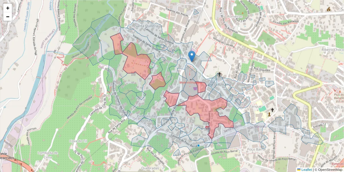 Mapa detalhado do código postal 9020-258 com limites, códigos postais vizinhos e agências dos correios