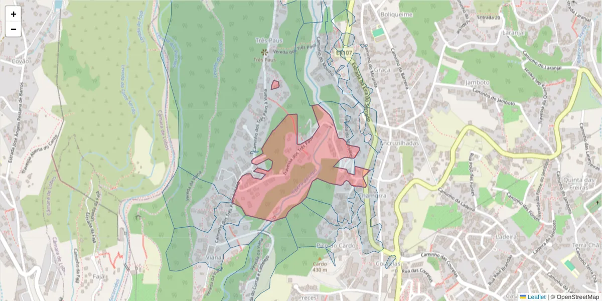 Mapa detalhado do código postal 9020-260 com limites, códigos postais vizinhos e agências dos correios