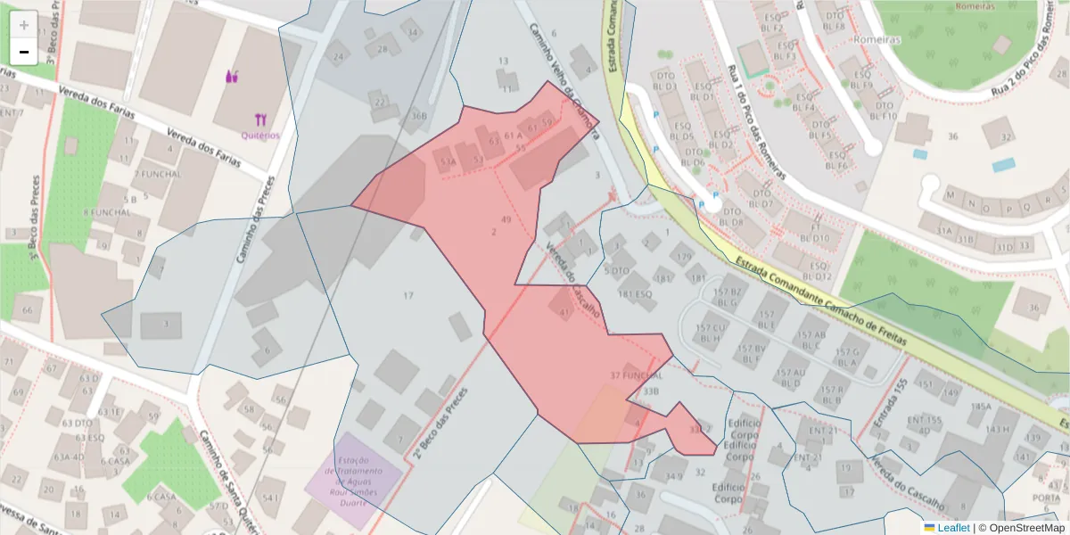 Mapa detalhado do código postal 9020-274 com limites, códigos postais vizinhos e agências dos correios