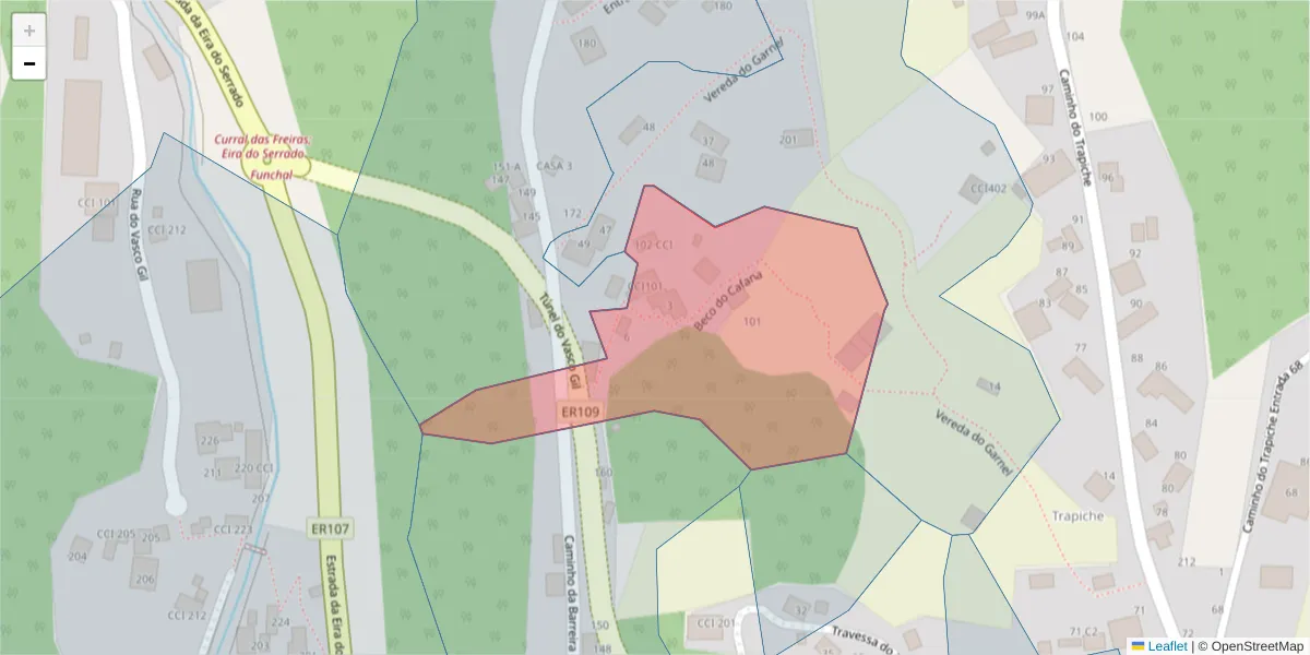 Mapa detalhado do código postal 9020-277 com limites, códigos postais vizinhos e agências dos correios