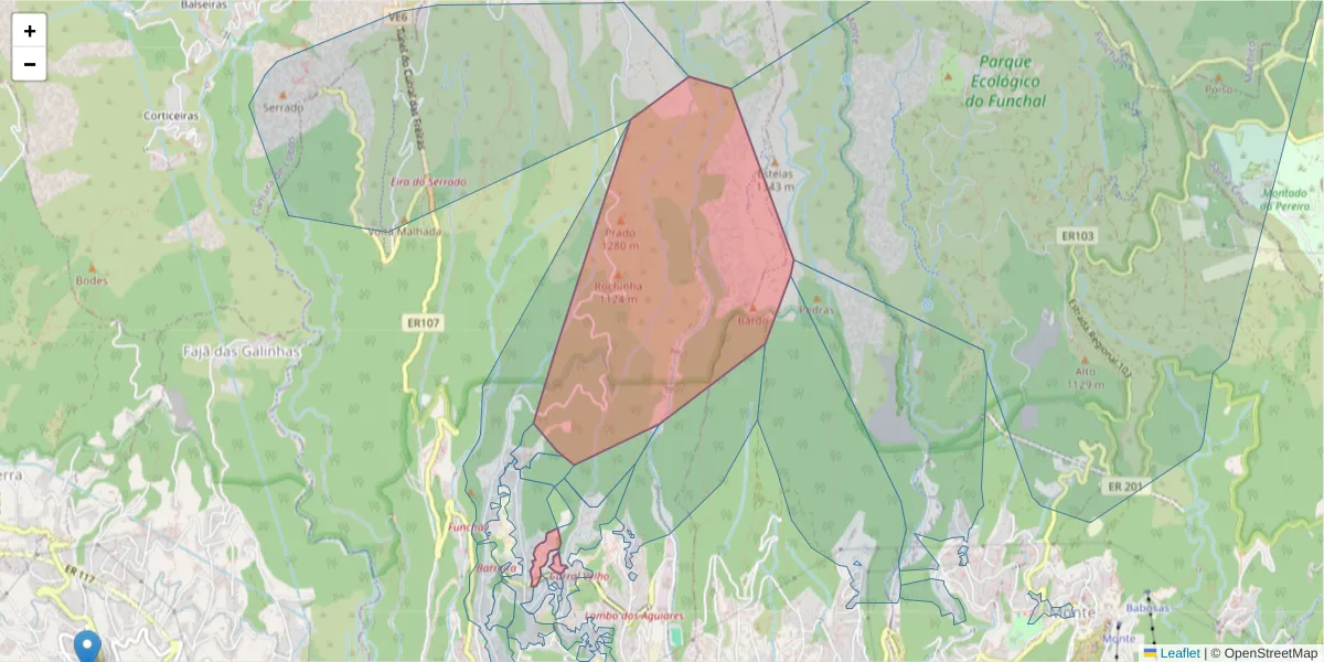 Mapa detalhado do código postal 9020-278 com limites, códigos postais vizinhos e agências dos correios