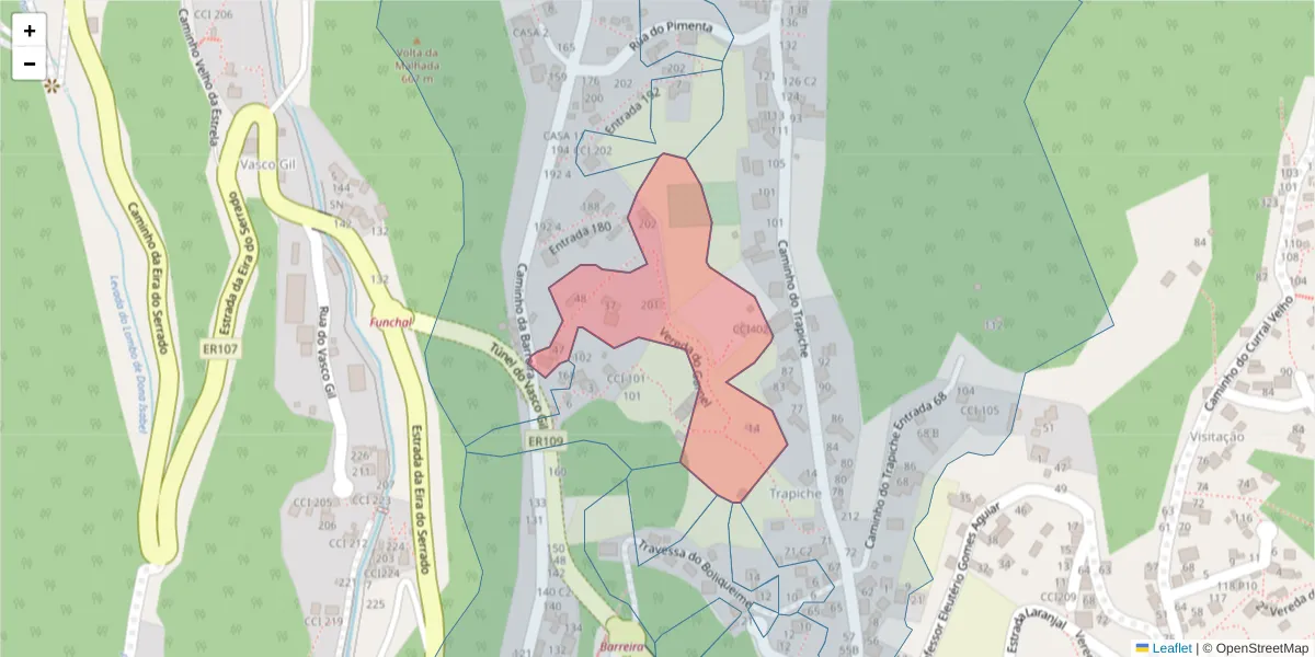 Mapa detalhado do código postal 9020-286 com limites, códigos postais vizinhos e agências dos correios