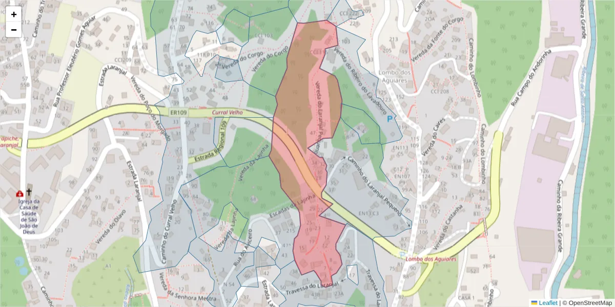 Mapa detalhado do código postal 9020-290 com limites, códigos postais vizinhos e agências dos correios