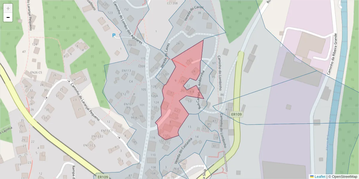Mapa detalhado do código postal 9020-308 com limites, códigos postais vizinhos e agências dos correios
