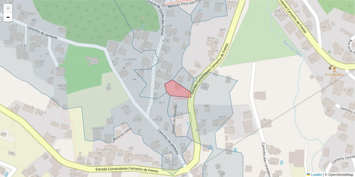 Mapa detalhado do código postal 9020-347 com limites, códigos postais vizinhos e agências dos correios