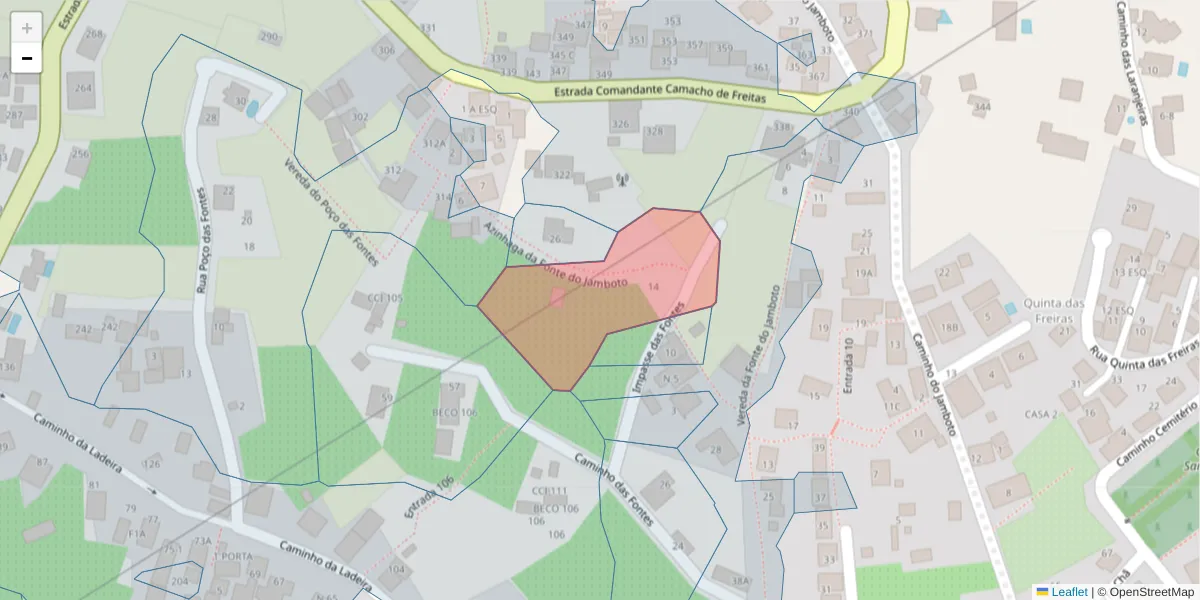 Mapa detalhado do código postal 9020-352 com limites, códigos postais vizinhos e agências dos correios