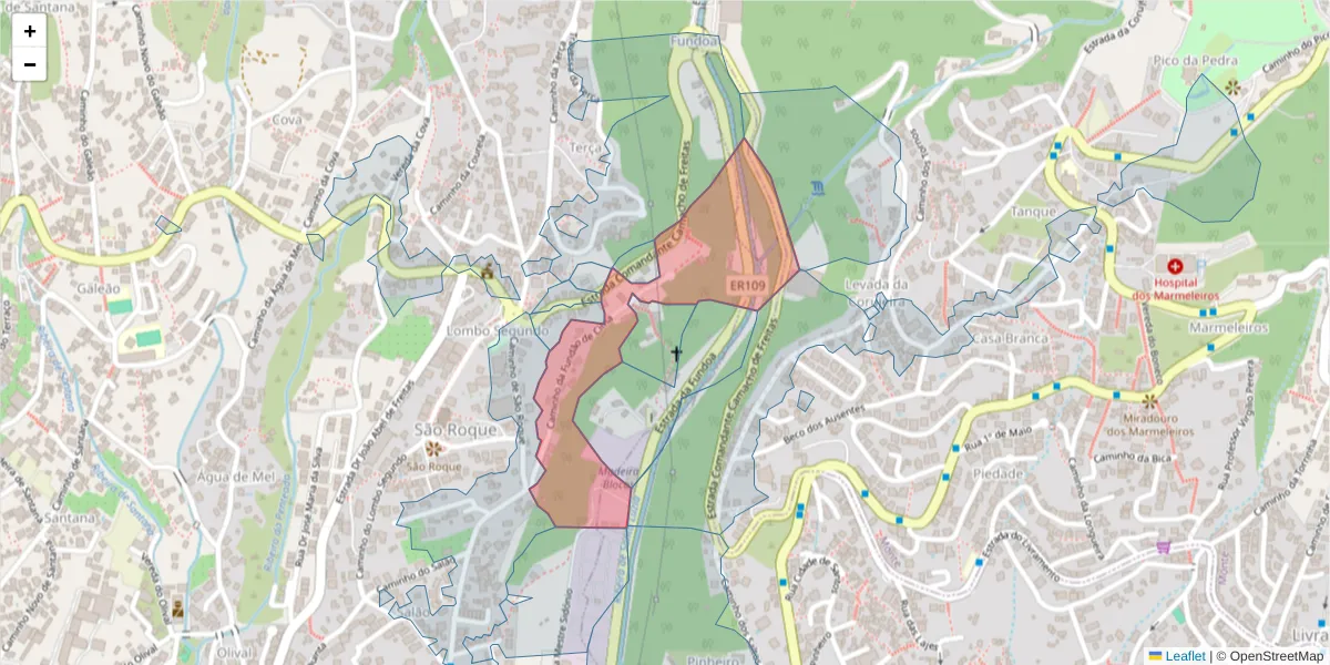 Mapa detalhado do código postal 9020-355 com limites, códigos postais vizinhos e agências dos correios
