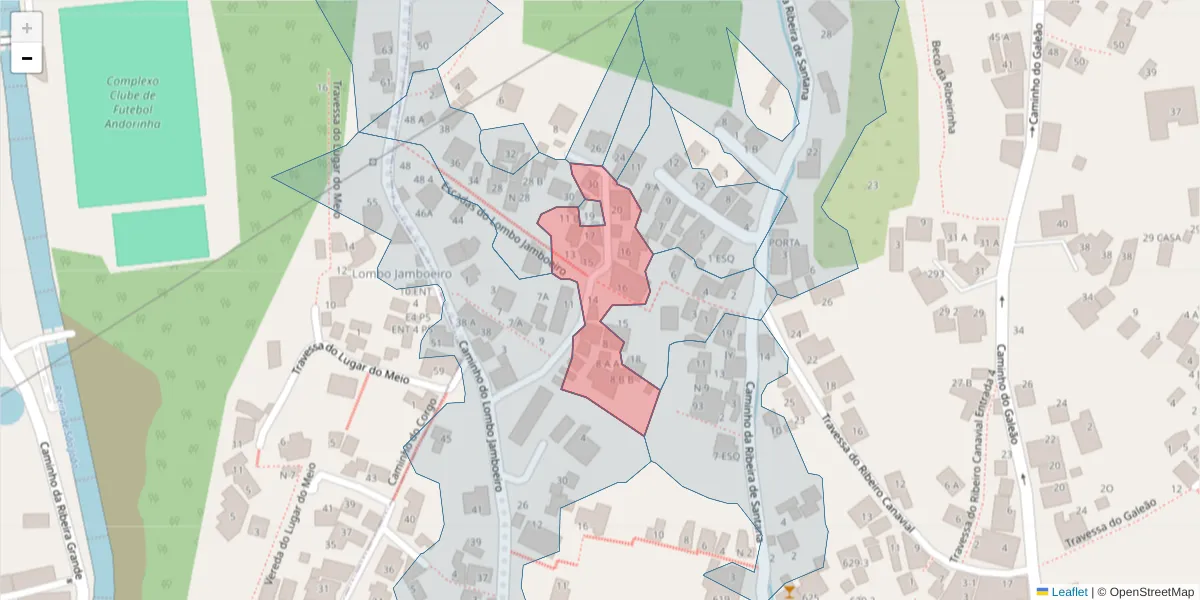 Mapa detalhado do código postal 9020-364 com limites, códigos postais vizinhos e agências dos correios