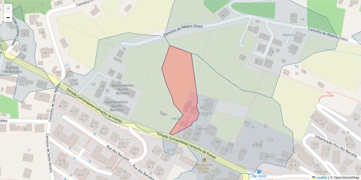 Mapa detalhado do código postal 9020-373 com limites, códigos postais vizinhos e agências dos correios