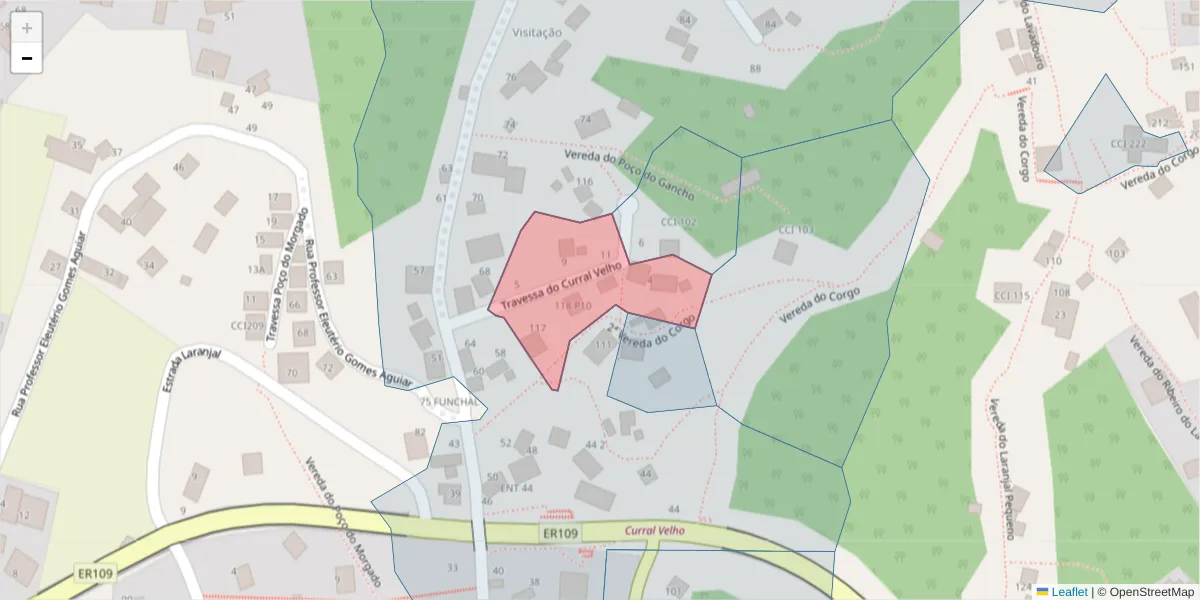 Mapa detalhado do código postal 9020-383 com limites, códigos postais vizinhos e agências dos correios