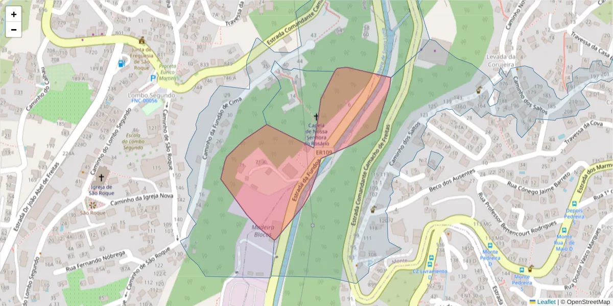 Mapa detalhado do código postal 9020-385 com limites, códigos postais vizinhos e agências dos correios