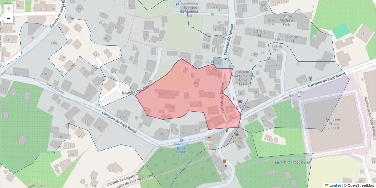 Mapa detalhado do código postal 9020-389 com limites, códigos postais vizinhos e agências dos correios