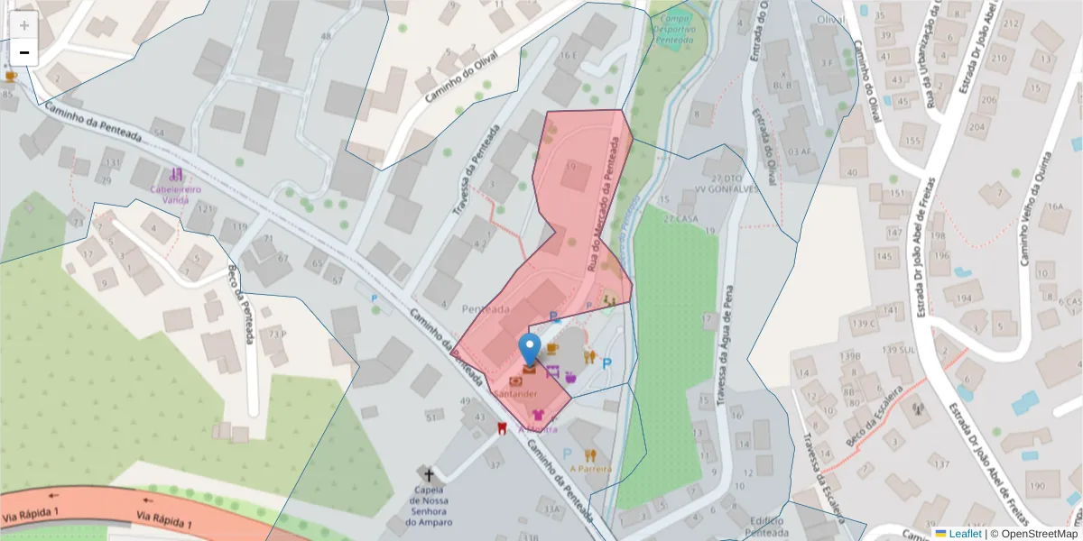 Mapa detalhado do código postal 9020-396 com limites, códigos postais vizinhos e agências dos correios