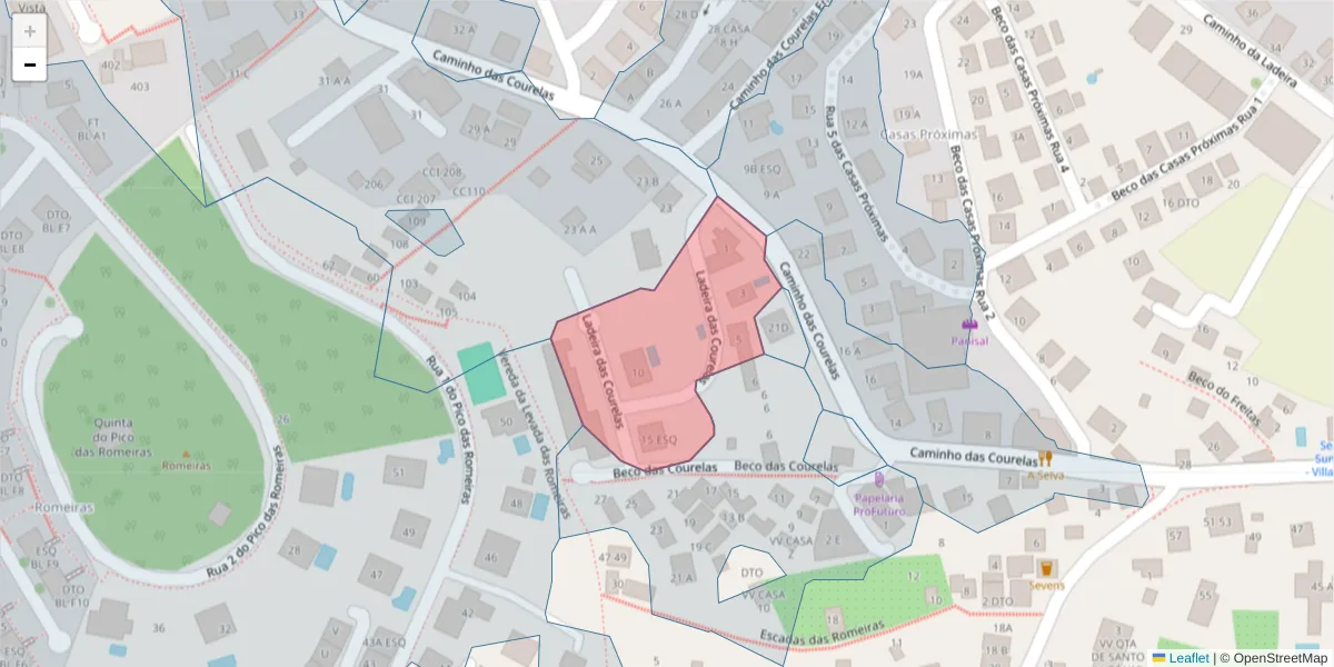 Mapa detalhado do código postal 9020-398 com limites, códigos postais vizinhos e agências dos correios