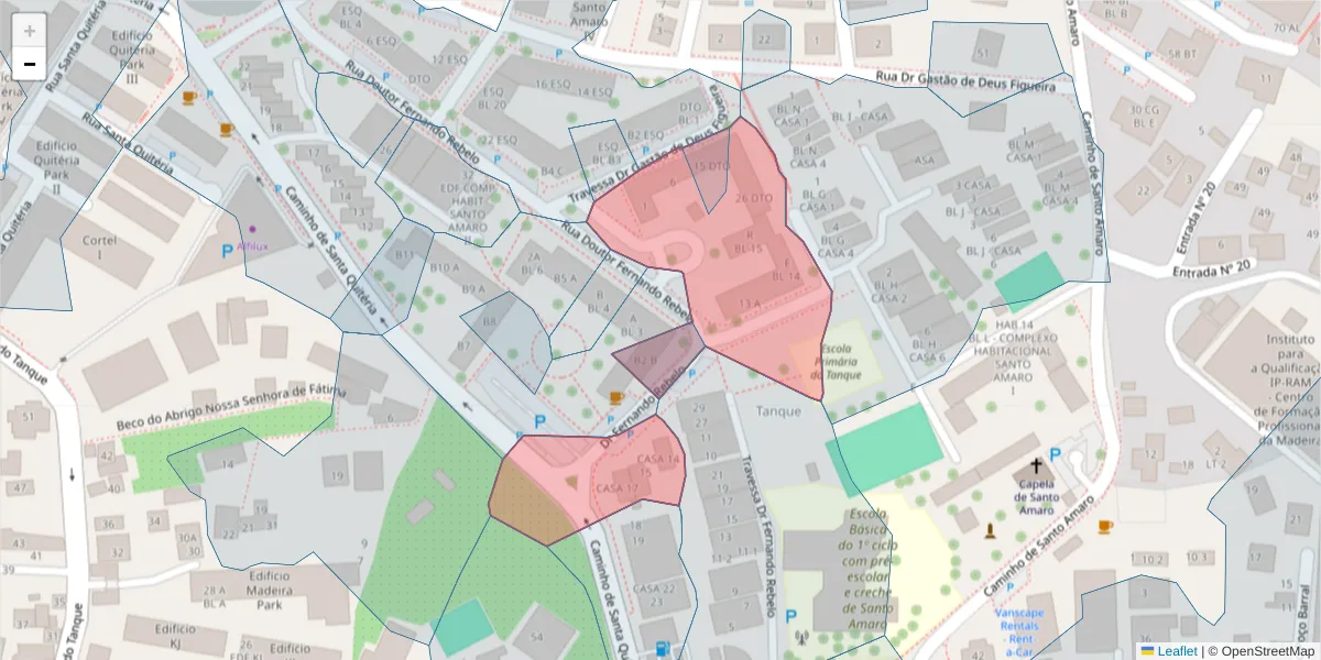 Mapa detalhado do código postal 9020-406 com limites, códigos postais vizinhos e agências dos correios
