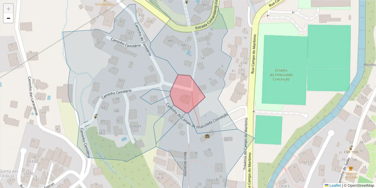 Mapa detalhado do código postal 9020-410 com limites, códigos postais vizinhos e agências dos correios