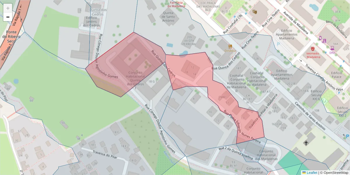 Mapa detalhado do código postal 9020-411 com limites, códigos postais vizinhos e agências dos correios