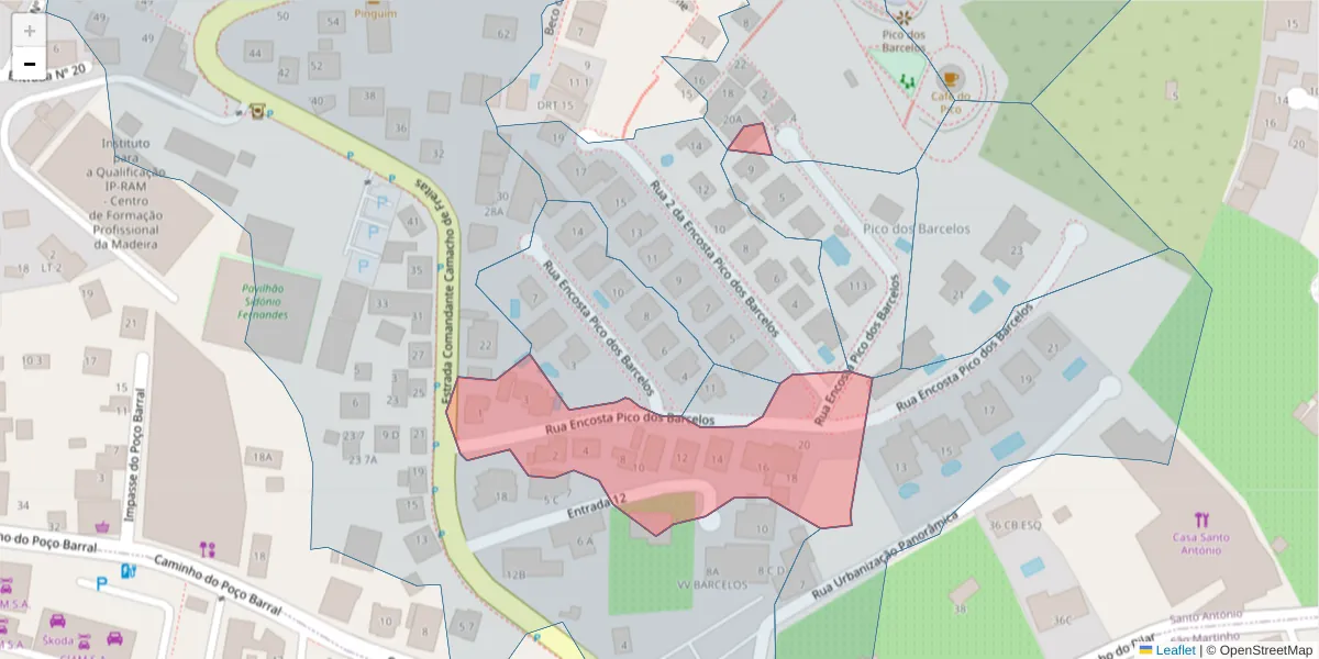 Mapa detalhado do código postal 9020-413 com limites, códigos postais vizinhos e agências dos correios