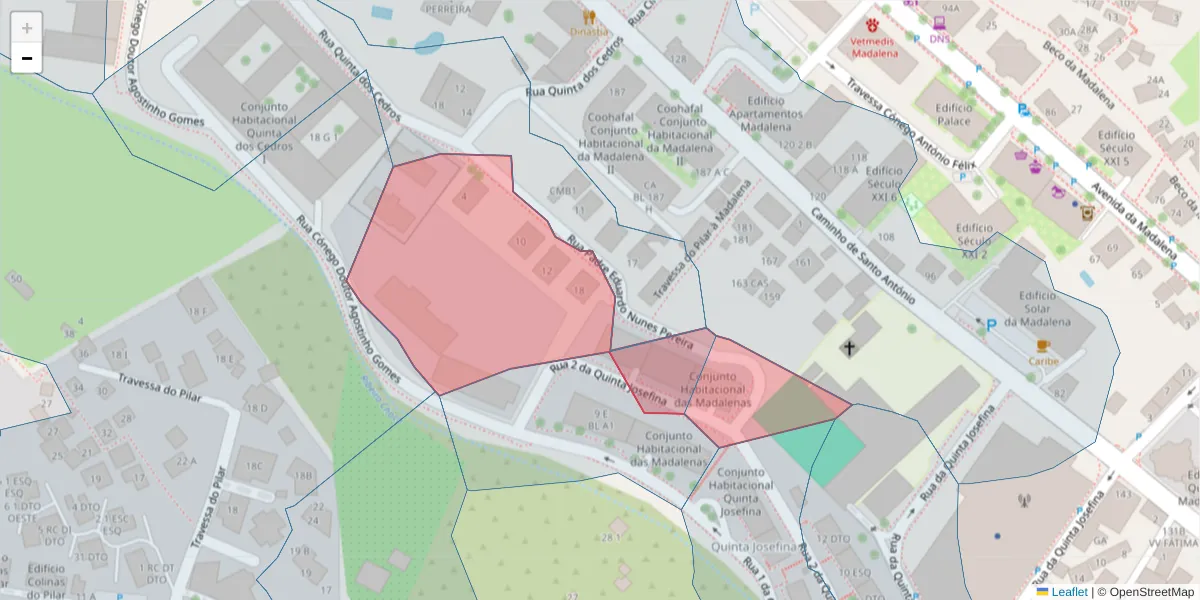 Mapa detalhado do código postal 9020-416 com limites, códigos postais vizinhos e agências dos correios
