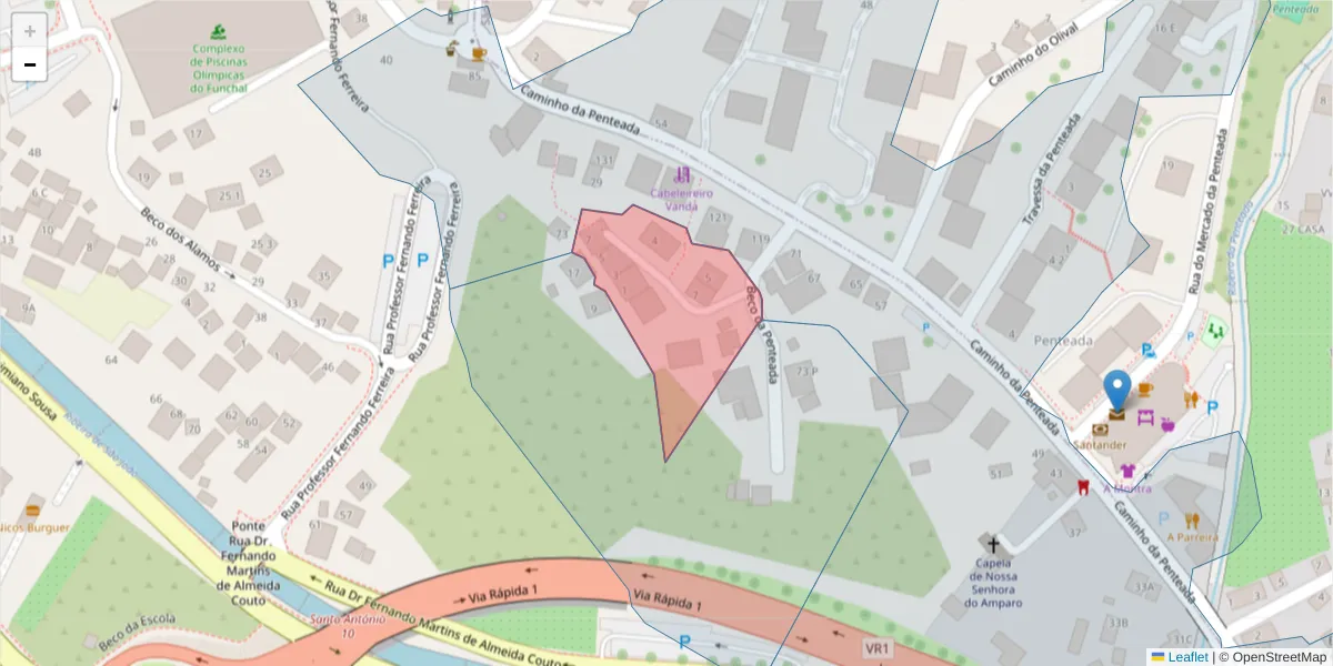 Mapa detalhado do código postal 9020-426 com limites, códigos postais vizinhos e agências dos correios