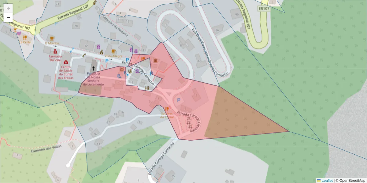 Mapa detalhado do código postal 9030-311 com limites, códigos postais vizinhos e agências dos correios