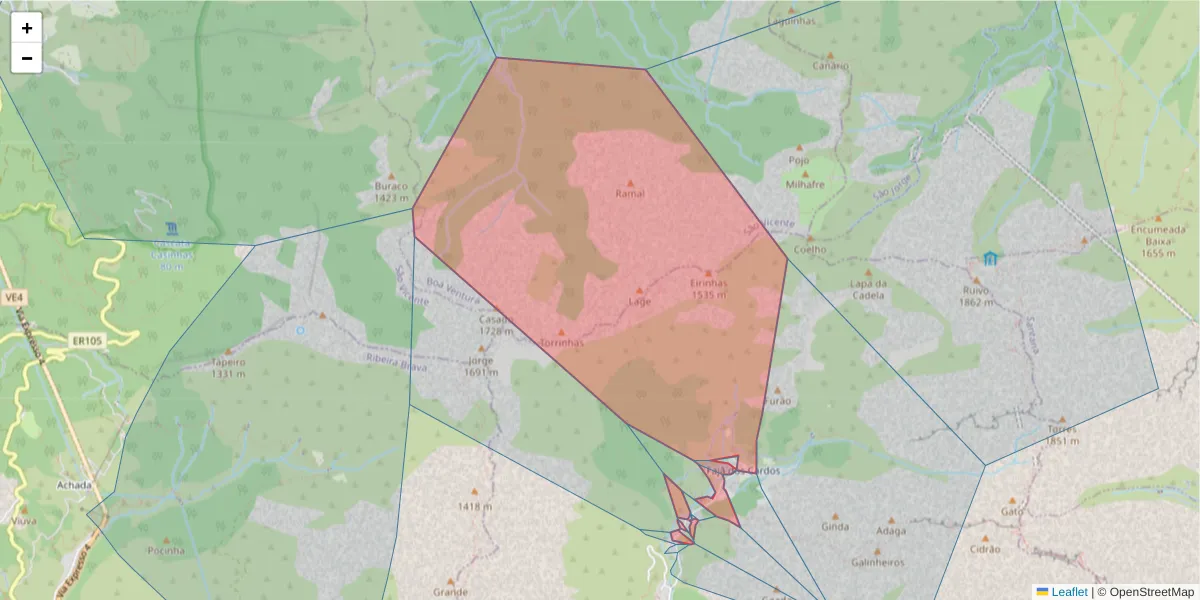 Mapa detalhado do código postal 9030-323 com limites, códigos postais vizinhos e agências dos correios