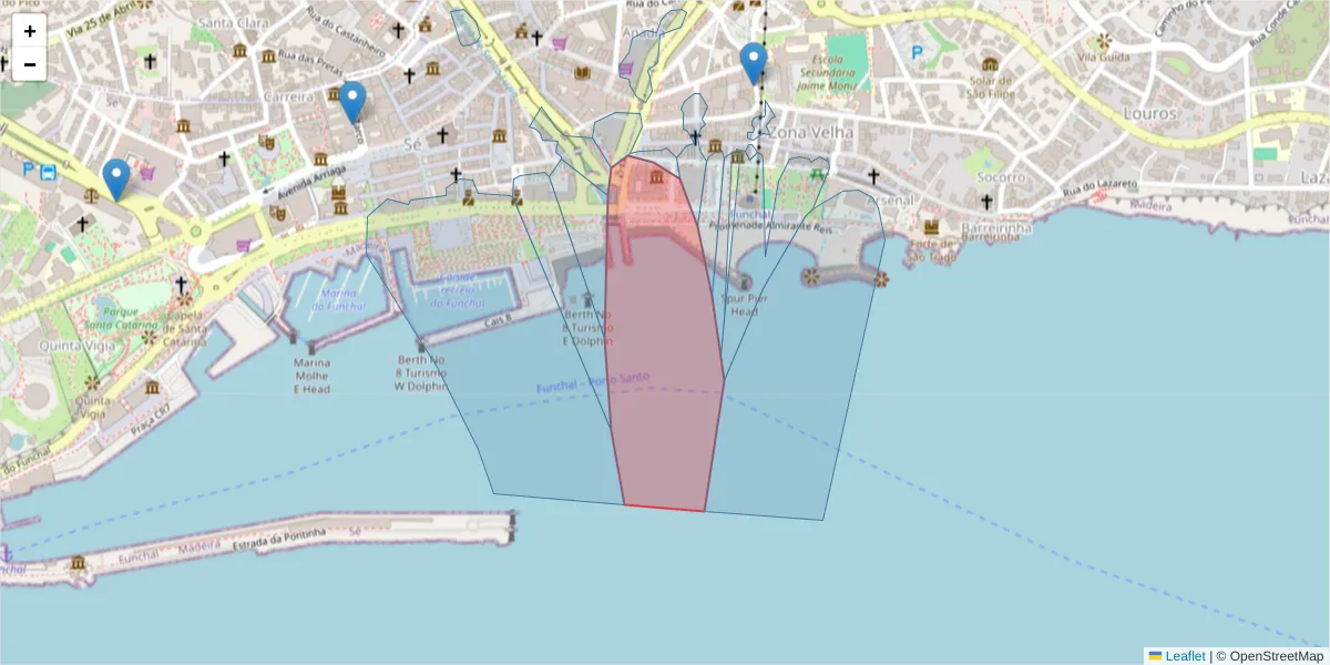 Mapa detalhado do código postal 9050-029 com limites, códigos postais vizinhos e agências dos correios