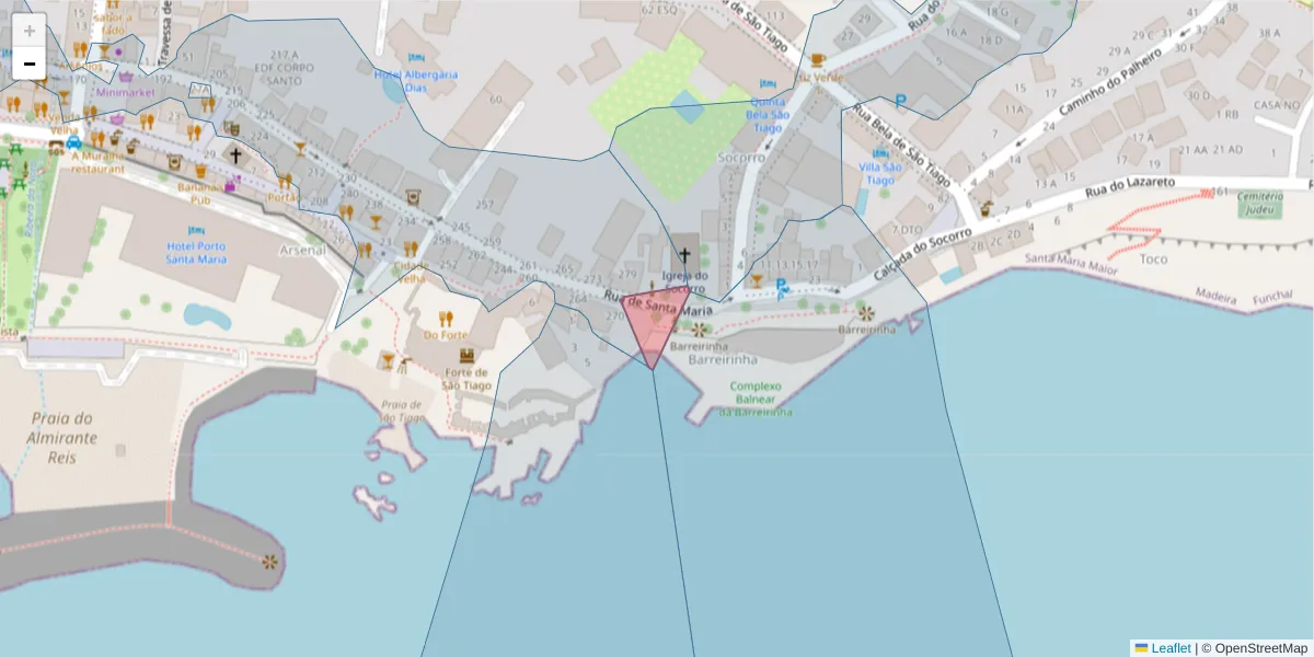 Mapa detalhado do código postal 9050-040 com limites, códigos postais vizinhos e agências dos correios