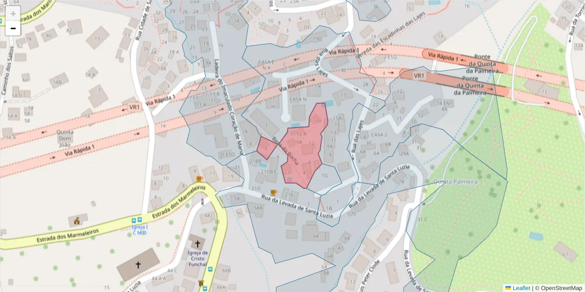 Mapa detalhado do código postal 9050-045 com limites, códigos postais vizinhos e agências dos correios