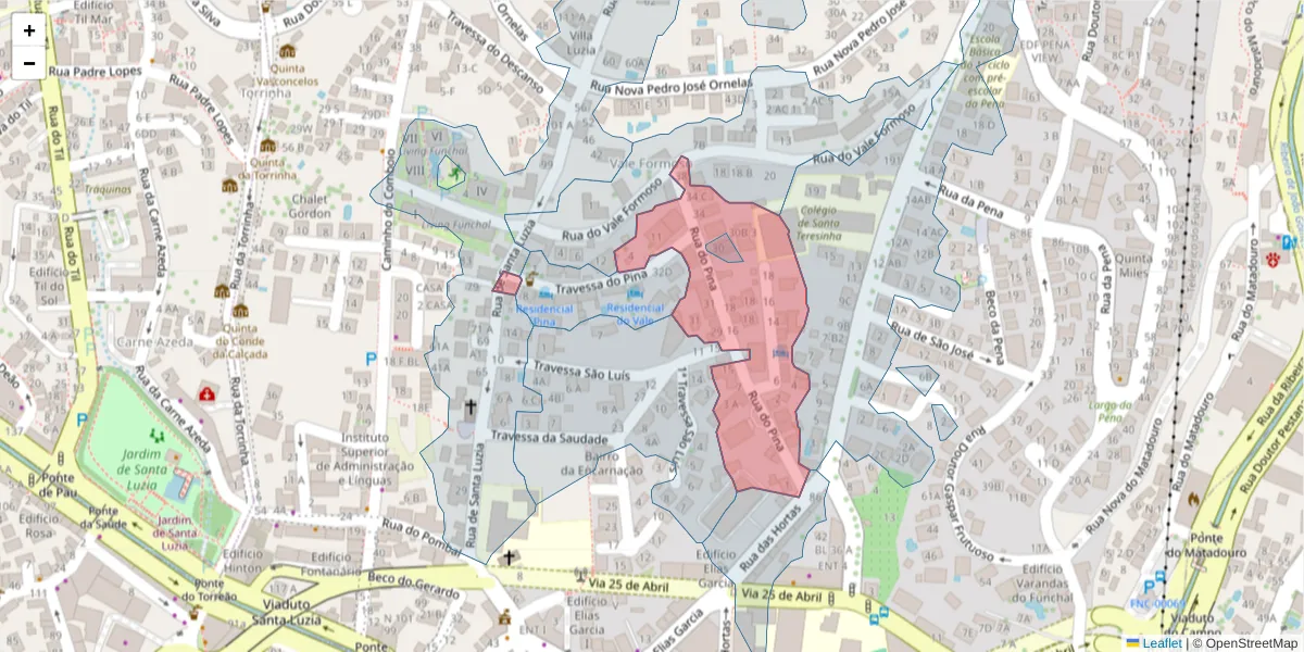Mapa detalhado do código postal 9050-067 com limites, códigos postais vizinhos e agências dos correios